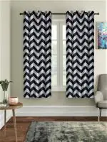 Home Sizzler 2 Pieces Zigzag Geometric Eyelet Polyester Window Curtains - 5 Feet, Grey