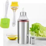 IDEAL PRIME Spill Proof Stainless Steel Oil Dispenser 1000 ml And Silicone Brush Combo Set Steel Oil Pourer Oil Container oil Pourer Silicone Brush Pack Of 2