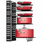 Axmon Metal Pan And Pot Rack Organizer For Kitchen l 5 Tier Adjustable Compartments Kitchen For Kitchen Utensil, Tawa Rack Holder Stand Plate Dish Lid Tray Cookware Cabinet Storage Shelf l Kitchen Rack