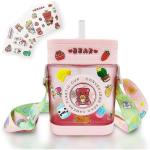 SAMVARDHAN Cute Water Bottles with Straws, Sports Mobile Phone Travel Cup, Portable Large-Capacity Water Juice Drinking Cups with Random Stickers, Suitable for Outdoor Camping (Pink)