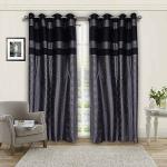 Kuber Industries Polyester Decorative 7 Feet Door Curtain |Embroidered Design Blackout Drapes Curatin With 8 Eyelet For Home & Office, Pack of 2 (Gray & Black)