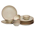 Freakway Ribbed Ceramic Plates for Dinner with Katoris (12 Pieces, 6 Bowl & 6 Plates, Dishwasher & Microwave Safe) -Dinner Sets Ceramic Bowls Set Dinnerware Sets