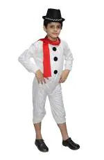 Kaku Fancy Dresses Fairy Tales Snow Man Costume -White & Red, 5-6 Years, For Boys