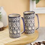 VarEesha's Hand-made Mehraab Blue Off-white Ceramic Pipe Beer Mugs/ MilkShake Mugs Set of Two
