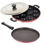 IDEAL PRIME Heavy Duty Non Stick Dosa Pan 12 Cavity Appam Patra Combo Set | Aluminum Dosa Tawa and Appam pan,Paniarakkal Pan,Paddu Maker,Ponganal Maker,paniyaram Pan, Cookware Set Pack Of 2