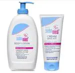 24 CARE HEALTH & HYGIENE Baby Body Lotion 400 ml|Ph 5.5|Camomile & Allantoin| Dermatalogically tested| Sensitive skin (PACK OF 1) & Baby Cream 200 ML Extra Soft - Ph 5.5, Panthenoal and Jojoba Oil, Clinically Tested (PACK OF 1)