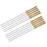 Inditradition 10 Pieces Barbecue Skewers Set with Stainless Steel Needle and Wooden Handle