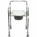 Entros Chromed Height Adjustable Foldable Commode Chair with Pot Bucket & Lock Wheels - KL696L