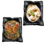 Mehul Melamine Square Dahi Bhalla, Chat, Snack, Appetizer Serving Large Plate, Unbreakable Serving Dessert & Snacks 2 PC for Home, Restaurant, Café, Party Use (Matte Black, 10 X 7.5 Inch, Set of 2)