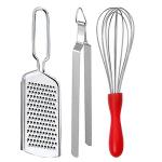 DreamBasket Stainless Steel Cheese Grater & Roti Chimta & Egg Whisk for Kitchen