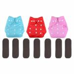 BLUESPUN Baby Reusable Cloth Diapers Adjustable | Baby's All-in-One | Washable, Reusable | Adjustable | Cloth Diapers | Lite Blue-Red-Pink | Pack of 3