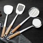 Leeonz Ladle & Spatula, Slotted BBQ Turner, Perfect for Ladling Soup, Stir-Frying Food, Grilling, Scraping, Turning Meat, Mixing Scrambled Eggs, Flipping Burgers, Comfortable Bamboo Handle(Set of 4)