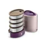VAYA TYFFYN Purple Oval Shape Polished Stainless Steel Lunch Box with Four Containers Without Bagmat, 1300 ml