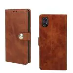 Fastship OPPO CPH2495 / A78 5G (6.56 ) Flip Cover | Full Protection |Back TPU Wallet Stylish Button Magnetic Book Cover Leather Flip Case for OPPO A78 5G (6.56 INCH) - Executive Brown