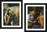 DECOR ADVENTURES Yashoda and Bal-Krishna by Raja Ravi Varma Wall Painting 14 x 18 Inch (Set of 2)