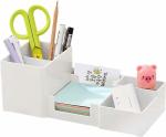 INKULTURE Office Desk Organiser, Pen Holder, Multifunctional Storage Organizer With 8 Sorting Compartments for Pens, Mobile Phone, Sticky Notes, Business Card, Remote Control | White | Pack of 01