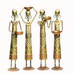 KREATIVE HOUSE Metal Wrought Iron Tribal Lady Worker showpieces Ladies Doll Figurine Statue Decorative Items Show Pieces for Home Decor Living Room Tea Light Stand (Golden)