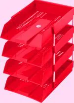 Omega 1718PP Office Tray - PP (Set of 4 Tray) Red Use For Letter Tray/Files Tray/Documents Tray/Folder Tray