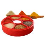 Humaira Masala Rangoli Box Dabba, Spice Container, 7 Sections for Keeping Spices in Kitchen (Red)
