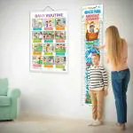 GOWOO DAILY ROUTINE CHART and OCEAN HEIGHT CHART | Set of 2 charts 1 Educational + 1 Height Chart | Exciting Pack of Daily Routine Chart and Ocean Height Chart for kids