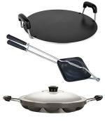 Nirlon 3 pcs of Red, Black Stain Resistance Pot and Pans Cookware Combo Set Standard