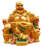 ATUT Laughing Buddha in Sitting Position in Very Big Size, in Bright Golden Colour. Made up of PVC, Unbreakable;- 25CM