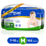 Bumtum Open Tape Diaper Pants Medium (M) Size - 102 Diapers |Pack of 3 |Super Soft with Leakage Protection