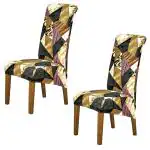 HOKIPO 140gsm PolySpandex High Back Dining Chair Covers Set of 2, Wine Abstract Geometry (AR-4944-C5*2)