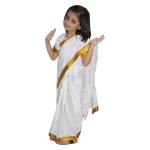 Kaku Fancy Dresses Girl's Polyester Indian State Folk Dance Saree Costume (White, Multicolor, 3-4 Years)
