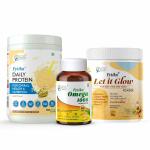 FYTIKA Daily Protein powder Kulfi flavour-400G + Fytika Omega 1000 (Omega-3 Fatty acids)-60 Caps + Fytika Let it Glow Fruit Punch, Collagen Powder-200G