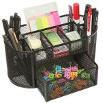 VAGHASIYA ENTERPRISE Desk Organizer,Metal Mesh Desk Pencil Organizer with 8 Compartments and 1 Drawer Black Desk Organizer, Metal Mesh Desk Storage with Sliding Drawer, Desk Storage with 9 Compartments for Pens, Staplers, File Clips, Sticky Notes