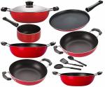 Nirlon Red Aluminium Non-Stick Cookware Set of 10 (DKDJ-KD11-KD12-KD13-KD14-SPB-FT12-3SPN)