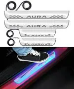FABTEC Car Door Foot Step Sill Plate with Mirror Finish LED Car Sill Plate Compatible with Hyundai Aura (Set of 4 PCS, Blue)