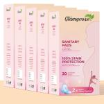 Glamycose Cottony And Ultra Soft Santary Pads ( L-Size 20 pieces) (Pack Of -5) | Anti Bacterial | Rash Free | High Absorbency| Toxin - Free | Organic Cotton Pads | Dermatologically Tested Sanitary Pads For Women Or Girl | 20 Pad (Pack Of 5)