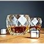 DROPANY Wine Glass Red Wine Party Glass,Whisky Glass,Clear Glasses Crystal Cut Whiskey Glasses Bar Glass for Drinking Bourbon,Whiskey,Scotch,Cocktails (Round Cut Diamond Glass Set of 2 pcs)