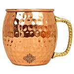 Indian Art Villa Pure Copper Round Shaped Bimbled Hammered Design Moscow Mule Beer Mug Cup, Volume-600ml