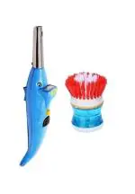 First Front Dolphine Shape Electric Gas Lighter With Kitchen Cleaning Sink Brush and Multicolour, Pack of 2