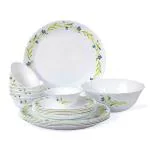 Cello White Opalware Imperial Amazon Creeper Dinner Set (Set Of 19)