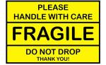 Blackdreams Yellow, Black Fragile Please Handle With Care And Do Not Drop Sticker - 3 X 5 Inch (Pack Of 200)