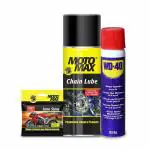 Motomax 2W Grooming and Maintenance Kit (2 Instashine Polish in Sponge 4U, Chain Lube Spray 100 ml, WD 40 Spray 63.8 g)