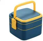 TINY TREASURES Leakproof Dark Blue Plastic Tiffin Box With 2 Containers and Spoon 90 ml