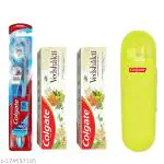 Colgate 360 Floss-tip Bristle Toothbrush+Colgate Vedshakti Toothpaste+Toothbrush Container Case Box