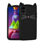 Fastship Colour Cute Girlish Soft Silicone Cat Ear Meow Back Cover Case for Samsung M51 - SM-M515F - Black