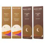 Havan by ABNT Agarbatti - 4 Box, Multiple Fragrances, Bhava - Sandalwood & Cinnamon, Saanjh -Woody & Earth, 80 Sticks, Charcoal & Sulphur Free, Pure Essential Oil Based, Havan_ B B S S