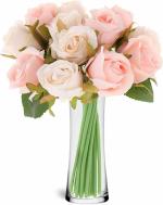 Xergy 12 Pcs Rose Flowers Artificial Faux Silk Roses Height 10.6
