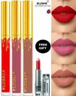 BLUSHIS Non Transfer Insta Beauty Waterproof Long-lasting Sensational Liquid Matte Lipstick Pack Of 3 (Multicolor) Free Gift