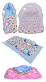 Kwitchy Combo of Baby Bedding | Bed with Net | Carry Bag | 4 Waterproof Sheets 4 Pcs Bedding Set (0-6 Months)