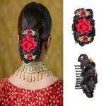 SAJIRI Premium Quality Clip In Hair Bun For Women & Girls | Bun Clip Hair Extensions | Floral Claw Hair Hairpieces Wavy Curly or Straight Hair Buns | Synthetic Hair Add Hair Volume For Women (Black)