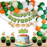 Festiko Dino Theme Birthday Decoration, Dinosaur Birthday Party Supplies, Dinosaur Party Decorations For Kids (Banner, Cake Topper, Cup Cake Topper, Multicolor Balloons) 58 Pcs Kit