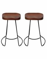 AVA DESIGNZ Saddle Bar Stool Black Metal And Chestnut Finish Wood (30 Inch) Pack Of 2